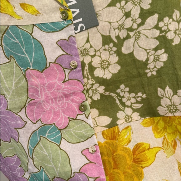NWT Alemais Linen Patchwork Multicolor Floral Top - Picture 9 of 10